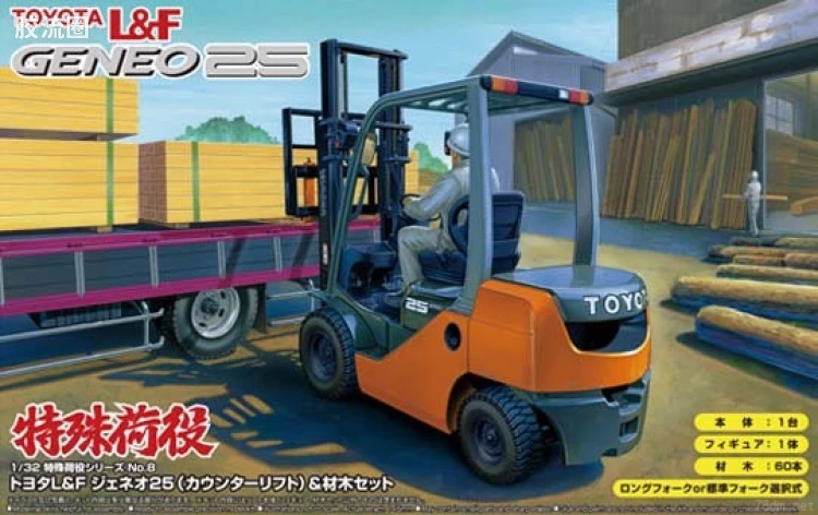 青岛社特殊拼装模型系列 1/32特殊运输车 08 丰田L&F GENEO 25叉车附木材04826