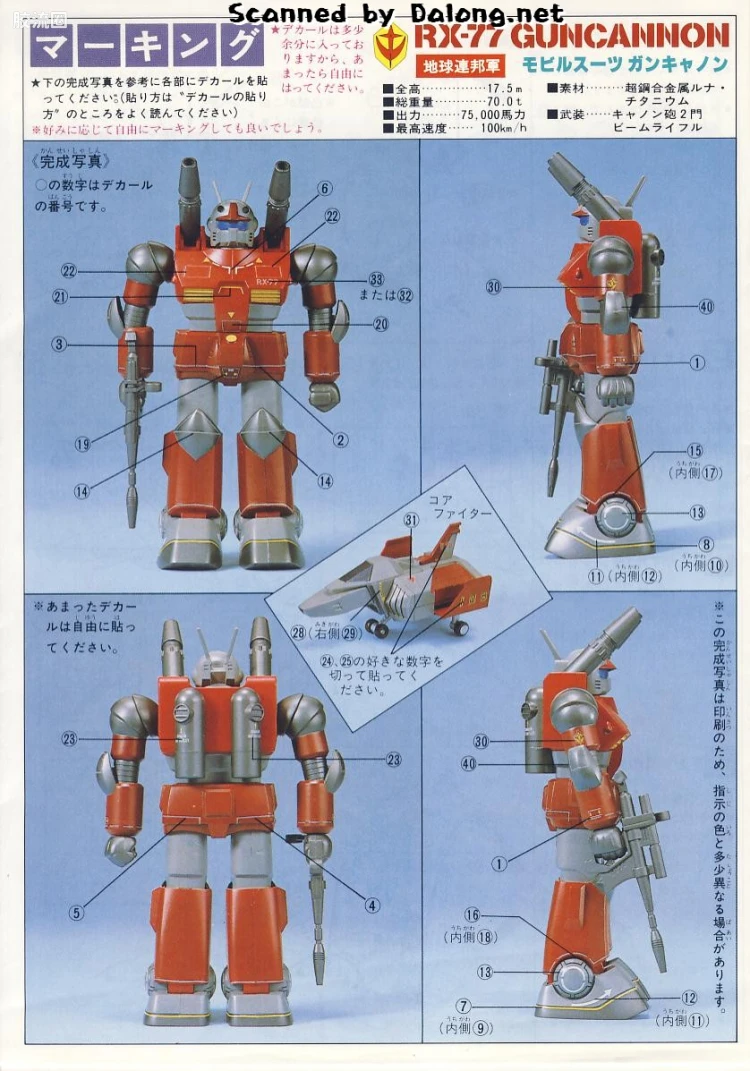 高达0079拼装模型 1/100 RX-77-2 钢加农 真实配色版 - 图片