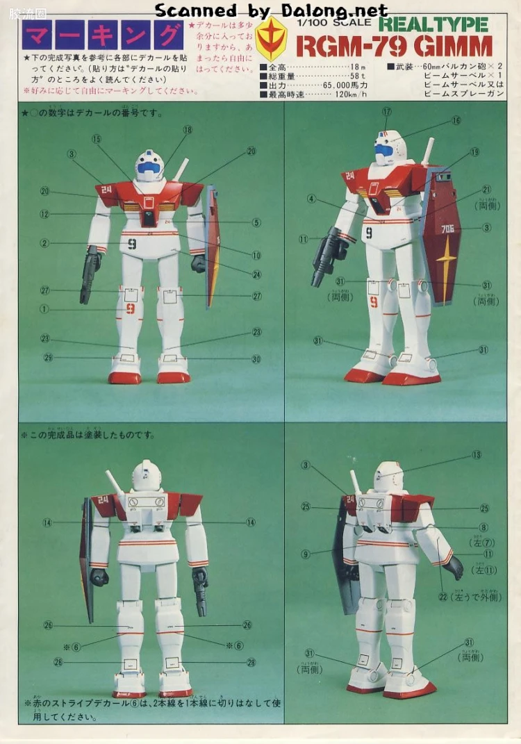 高达0079拼装模型 1/100 RGM-79 吉姆 真实配色版 - 图片