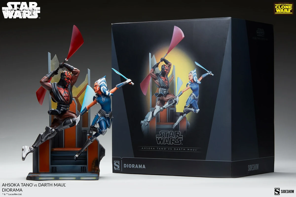 sideshow静态模型系列 Polystone Diorama 星战动画:克隆人战争 阿索卡对达斯·摩尔 - 图片