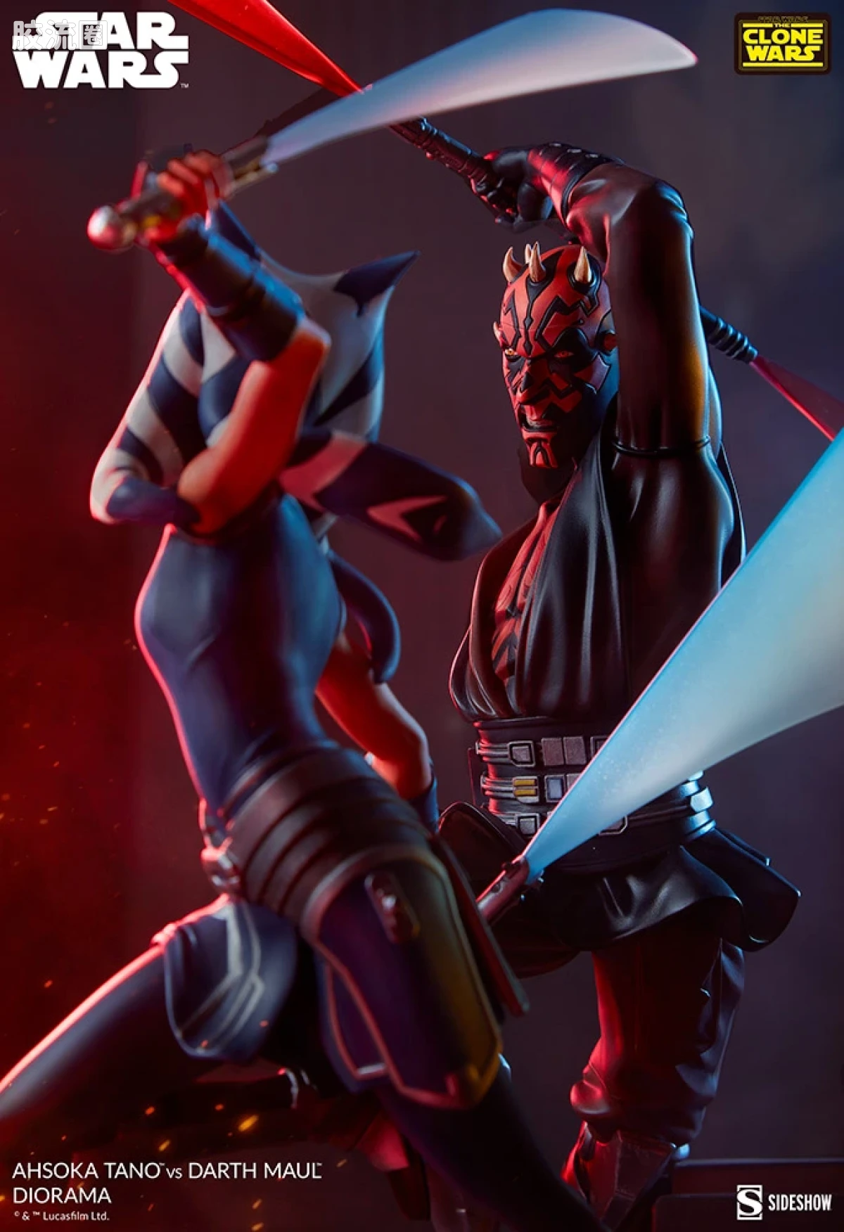 sideshow静态模型系列 Polystone Diorama 星战动画:克隆人战争 阿索卡对达斯·摩尔 - 图片