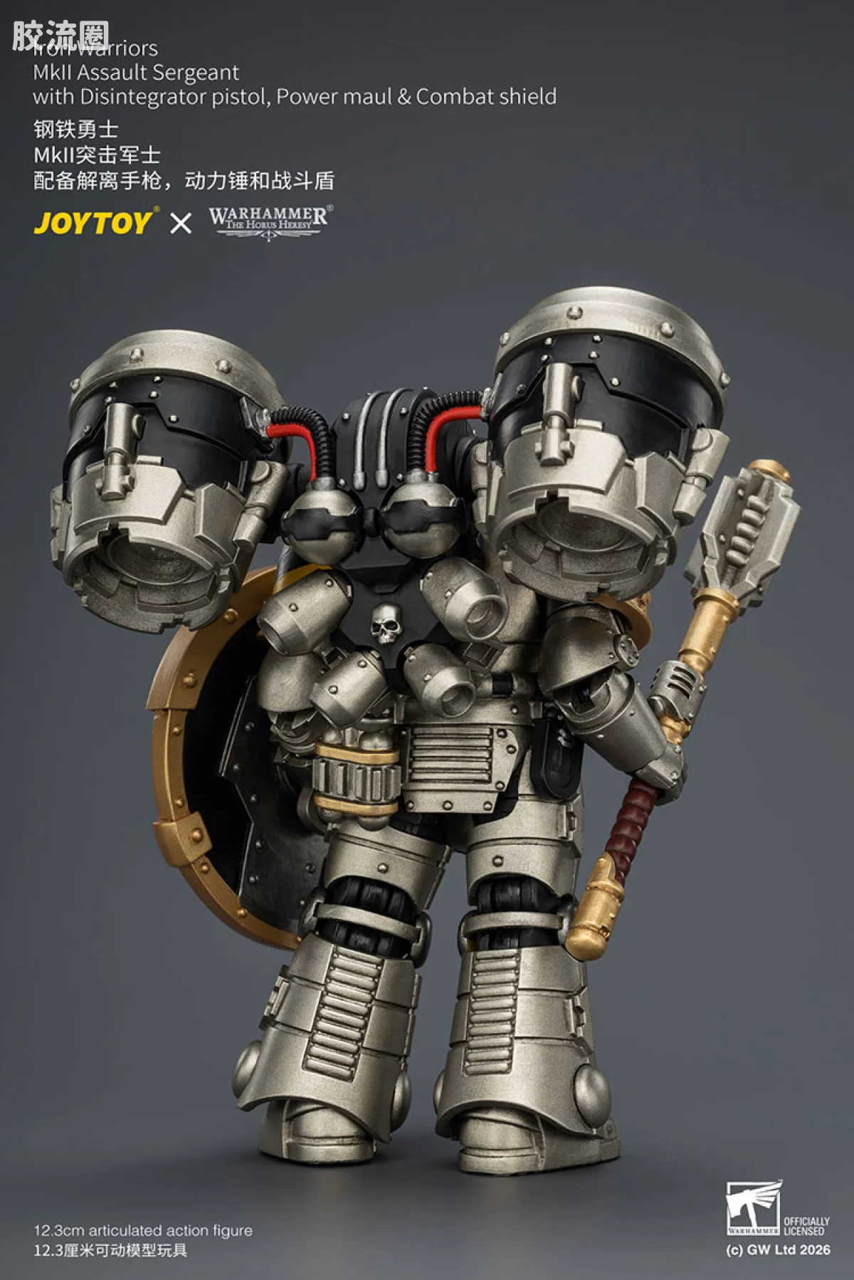 JOYTOY x 战锤40K null HH钢铁勇士 MK2突击军士 配备解离手枪，动力锤和战斗盾 - 图片