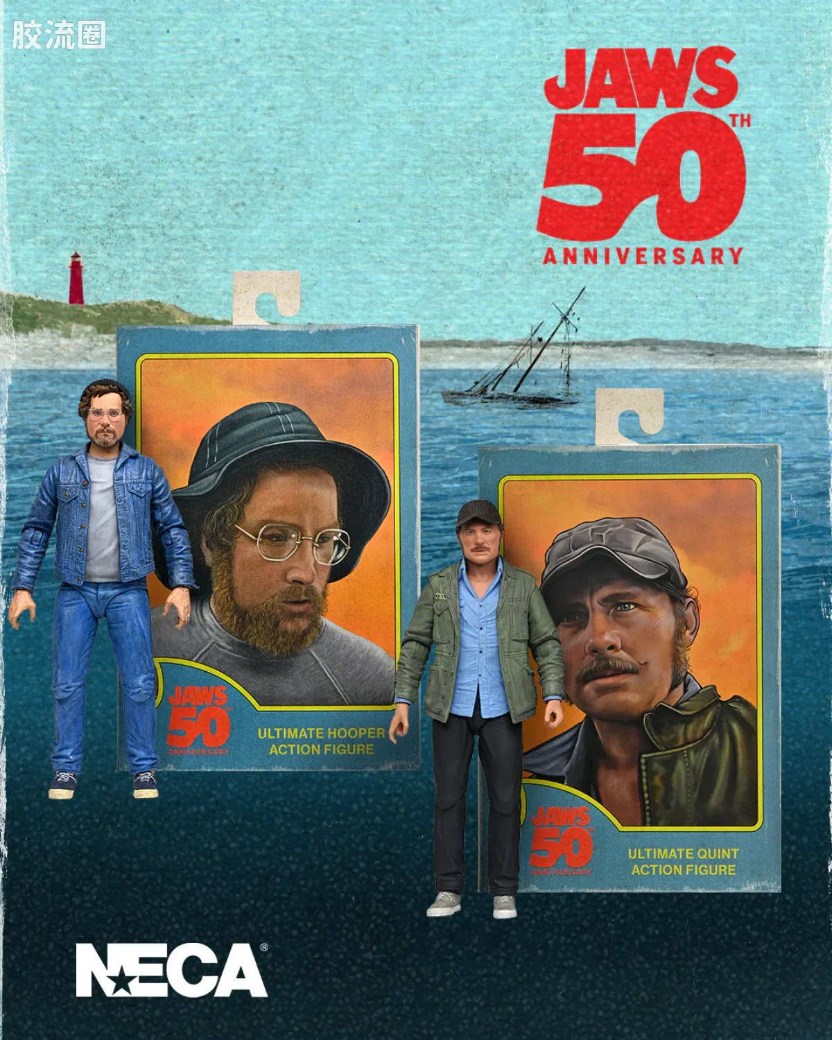 NECA 7寸可动人形系列 终极版/豪华版 大白鲨 50周年纪念 马特·胡珀 与山姆·昆特 - 图片