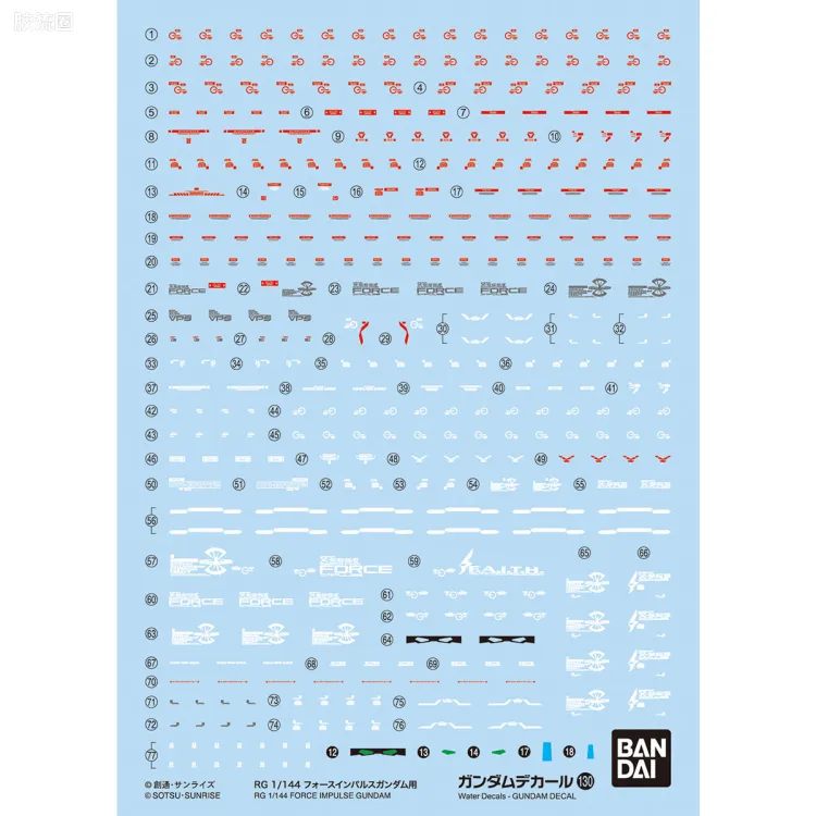 万代模型配件综合 GUNDAM DECAL 高达水贴普通版 No.130 RG 1/144 空战脉冲高达用