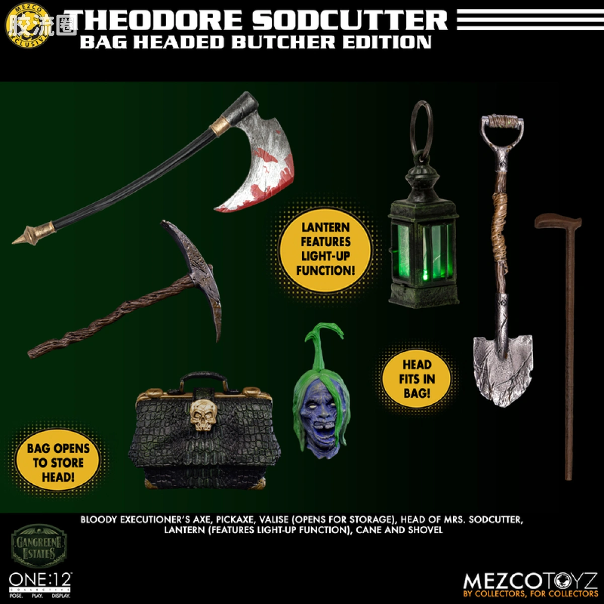 Mezco one-12系列 1/12 Rumble Society集体系列  坏蛆庄园 绿掘墓人 袋头屠夫 - 图片