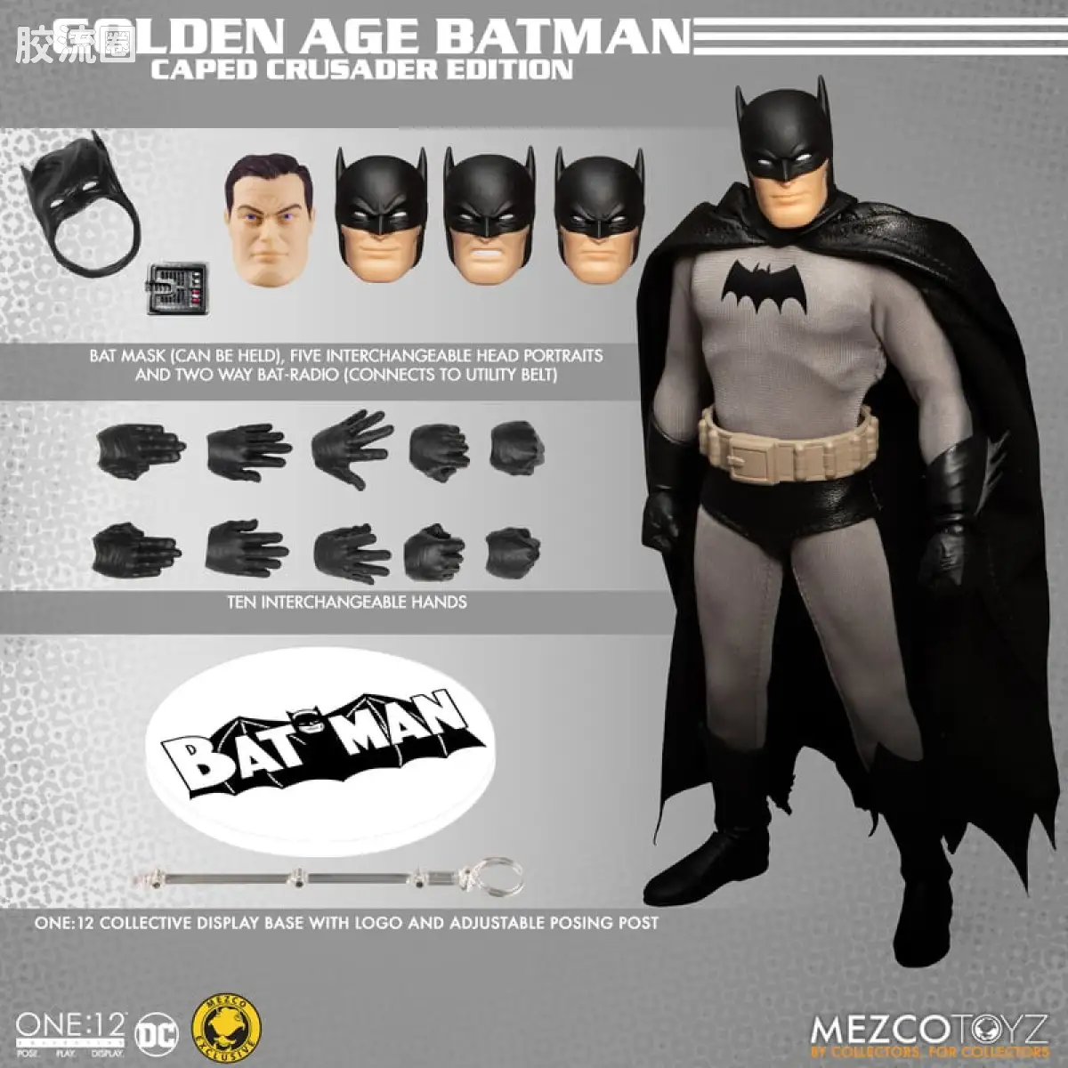 Mezco one-12系列 1/12 DC Comics集体系列 蝙蝠侠—黄金时代 黑色版 - 图片