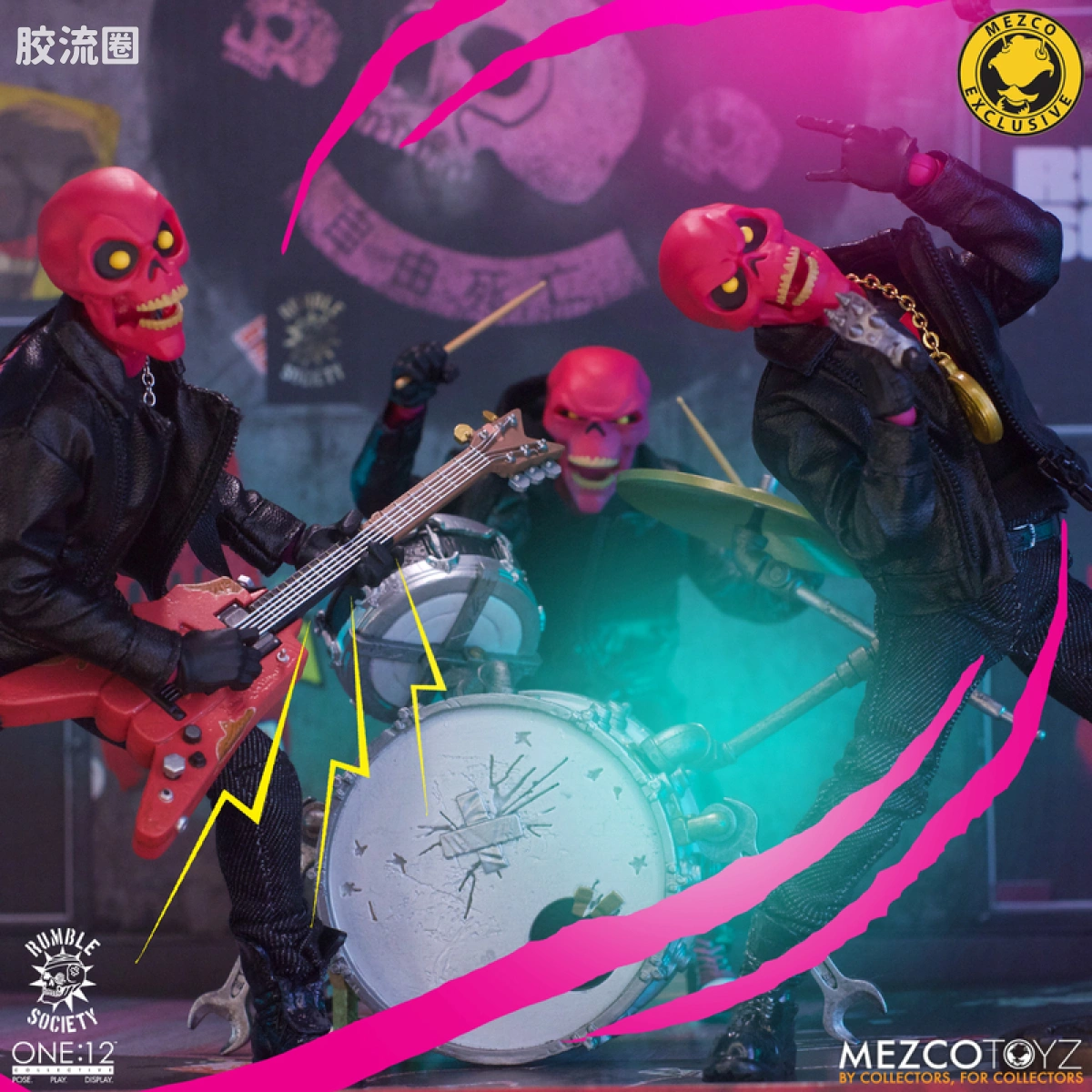 Mezco one-12系列 1/12 Rumble Society集体系列  粉骷髅混沌俱乐部 豪华版 ‘地狱演出’ 套装 - 图片