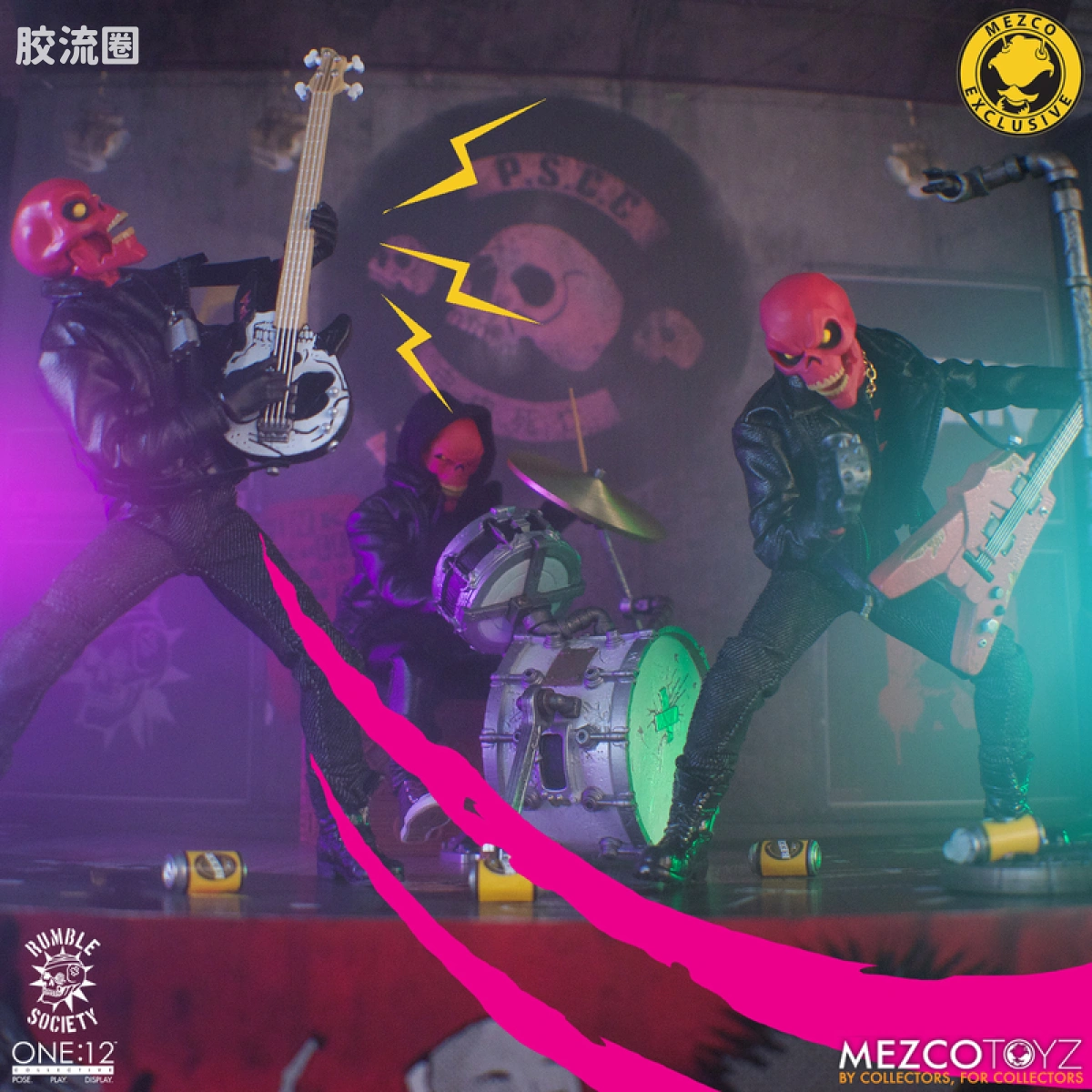 Mezco one-12系列 1/12 Rumble Society集体系列  粉骷髅混沌俱乐部 豪华版 ‘地狱演出’ 套装 - 图片