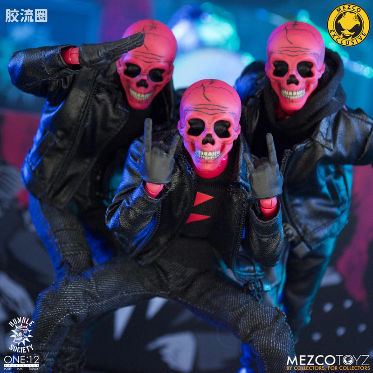 Mezco one-12系列 1/12 Rumble Society集体系列  粉骷髅混沌俱乐部 豪华版 ‘地狱演出’ 套装 - 图片