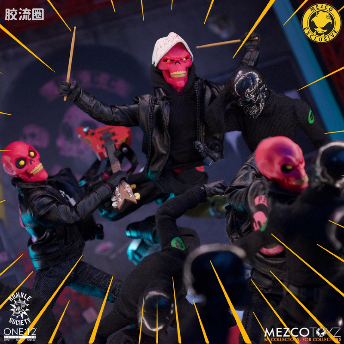 Mezco one-12系列 1/12 Rumble Society集体系列  粉骷髅混沌俱乐部 豪华版 ‘地狱演出’ 套装 - 图片