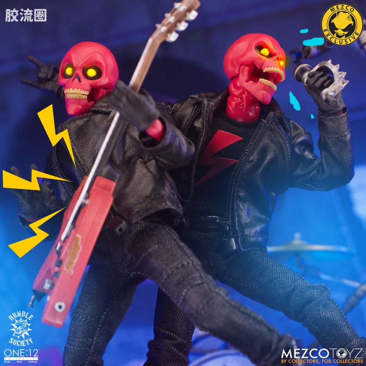 Mezco one-12系列 1/12 Rumble Society集体系列  粉骷髅混沌俱乐部 豪华版 ‘地狱演出’ 套装 - 图片