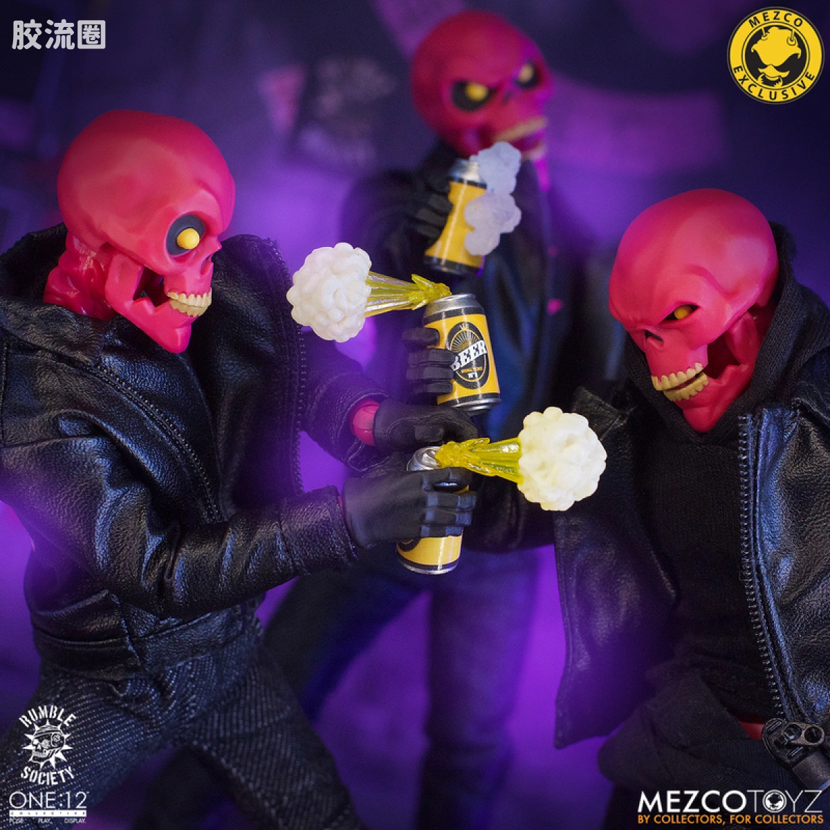 Mezco one-12系列 1/12 Rumble Society集体系列  粉骷髅混沌俱乐部 豪华版 ‘地狱演出’ 套装 - 图片