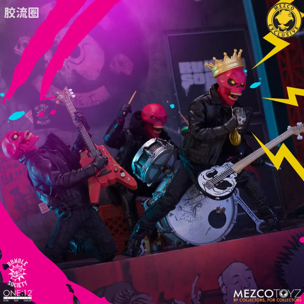 Mezco one-12系列 1/12 Rumble Society集体系列  粉骷髅混沌俱乐部 豪华版 ‘地狱演出’ 套装 - 图片
