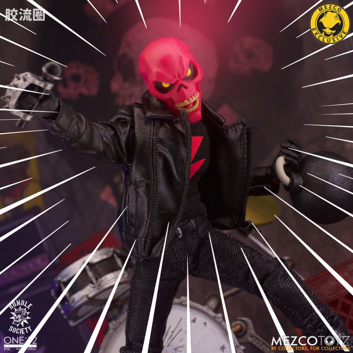 Mezco one-12系列 1/12 Rumble Society集体系列  粉骷髅混沌俱乐部 豪华版 ‘地狱演出’ 套装 - 图片