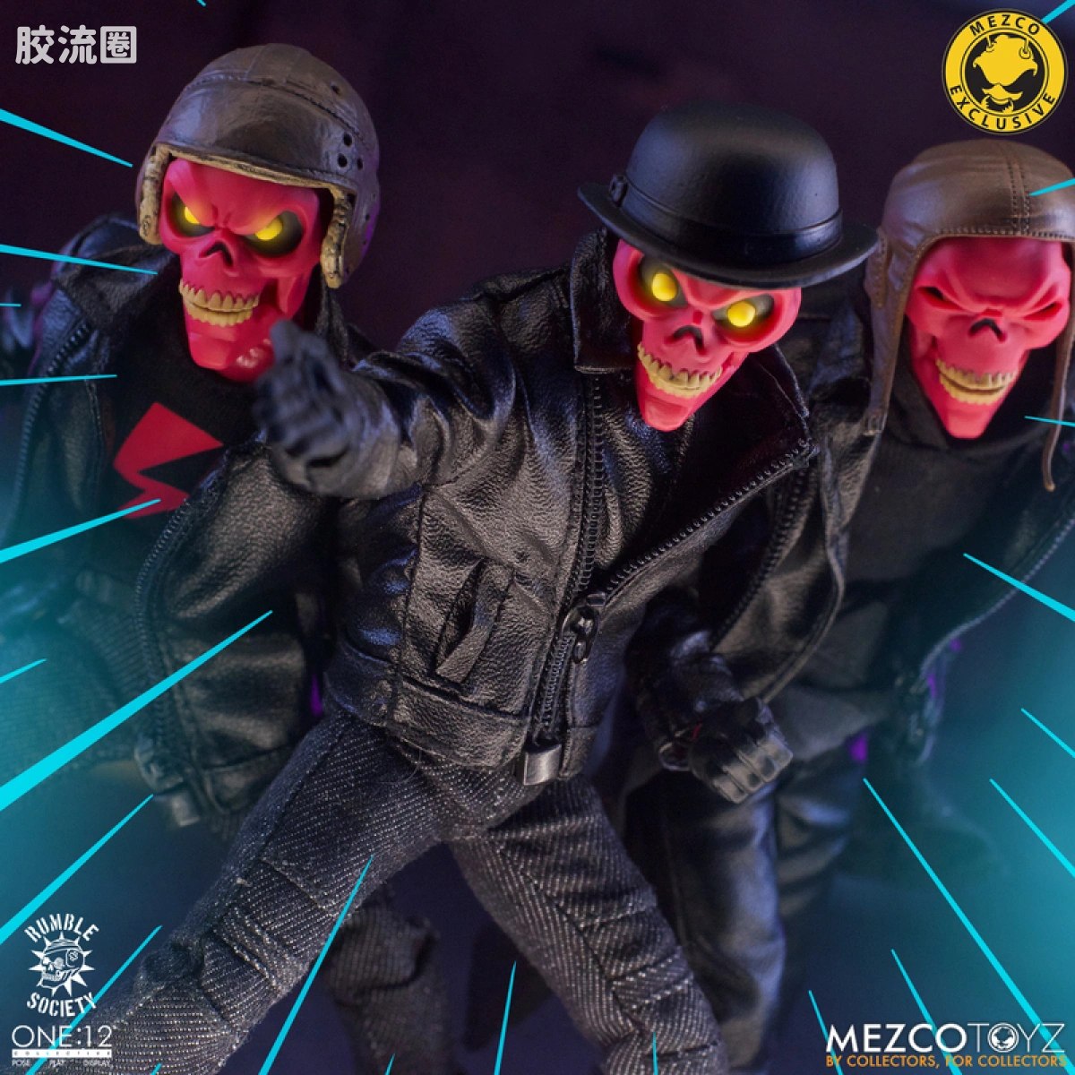 Mezco one-12系列 1/12 Rumble Society集体系列  粉骷髅混沌俱乐部 豪华版 ‘地狱演出’ 套装 - 图片