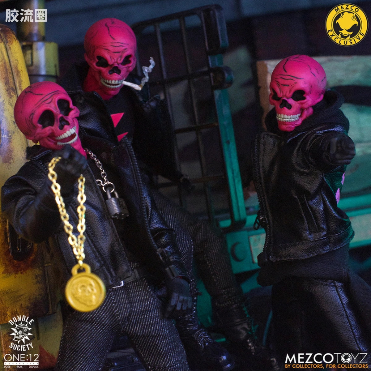 Mezco one-12系列 1/12 Rumble Society集体系列  粉骷髅混沌俱乐部 豪华版 ‘地狱演出’ 套装 - 图片