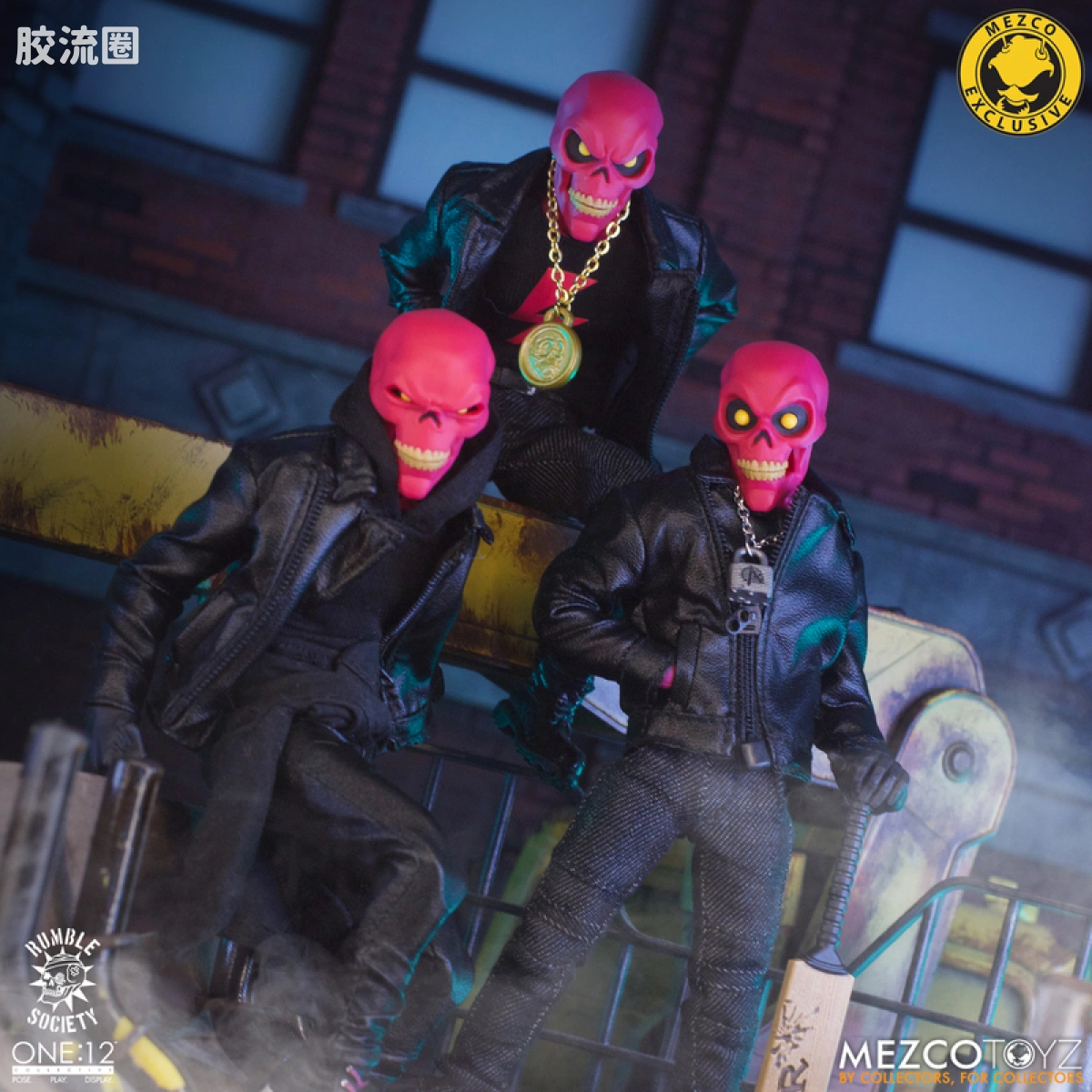 Mezco one-12系列 1/12 Rumble Society集体系列  粉骷髅混沌俱乐部 豪华版 ‘地狱演出’ 套装 - 图片