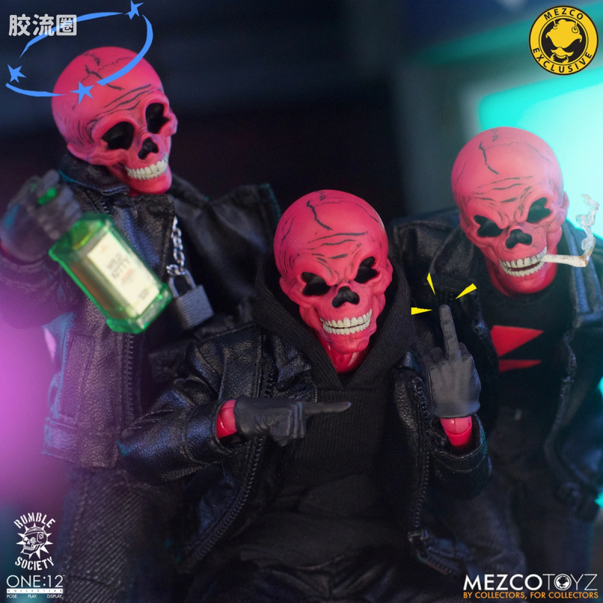Mezco one-12系列 1/12 Rumble Society集体系列  粉骷髅混沌俱乐部 豪华版 ‘地狱演出’ 套装 - 图片