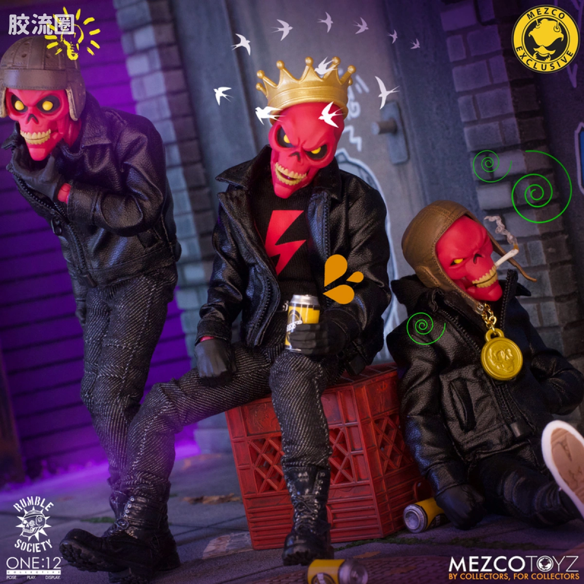Mezco one-12系列 1/12 Rumble Society集体系列  粉骷髅混沌俱乐部 豪华版 ‘地狱演出’ 套装 - 图片