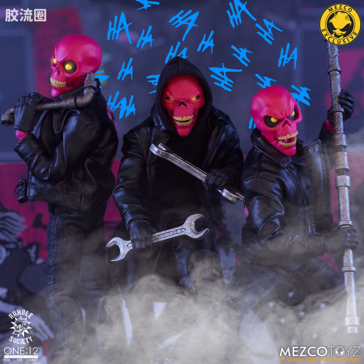 Mezco one-12系列 1/12 Rumble Society集体系列  粉骷髅混沌俱乐部 豪华版 ‘地狱演出’ 套装 - 图片