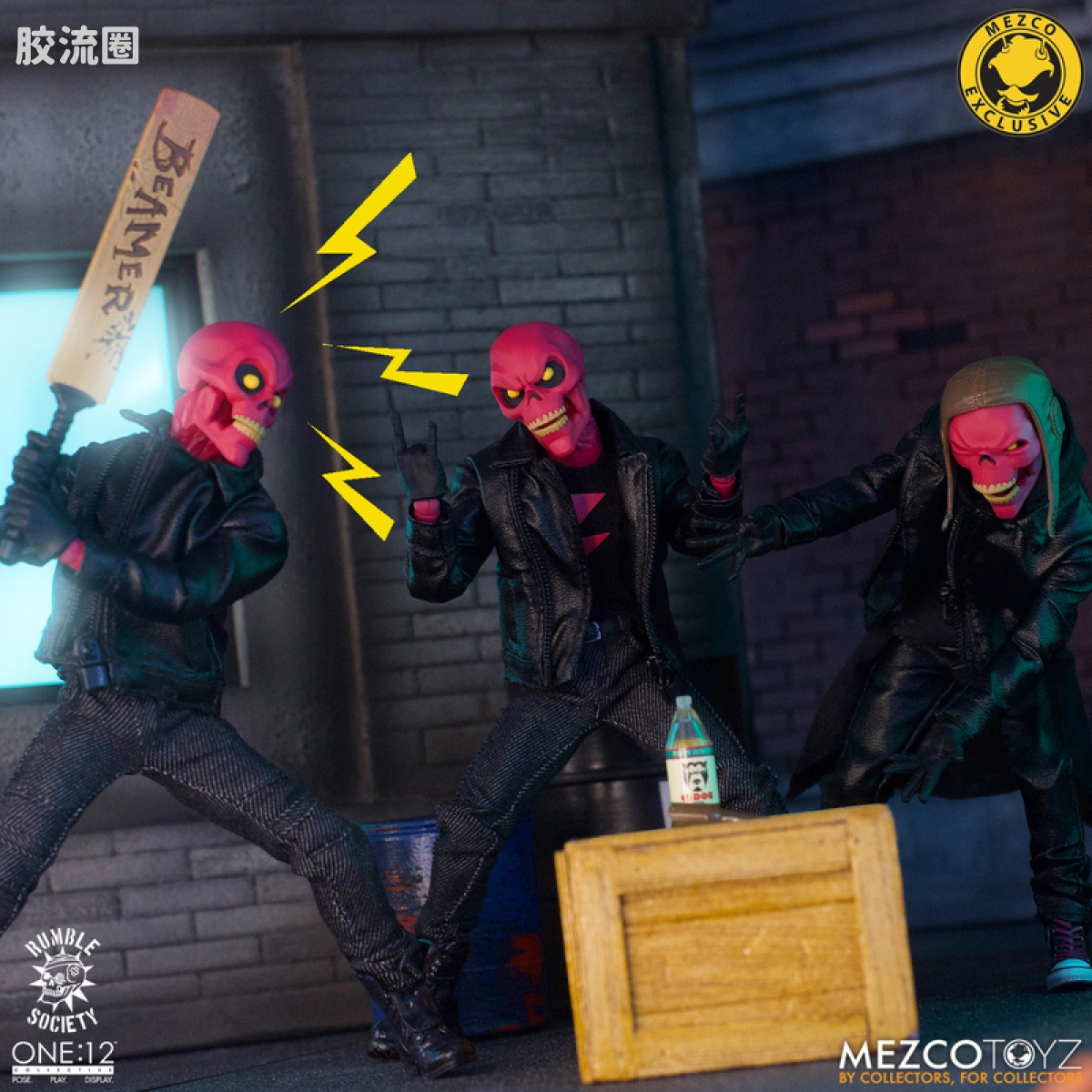 Mezco one-12系列 1/12 Rumble Society集体系列  粉骷髅混沌俱乐部 豪华版 ‘地狱演出’ 套装 - 图片