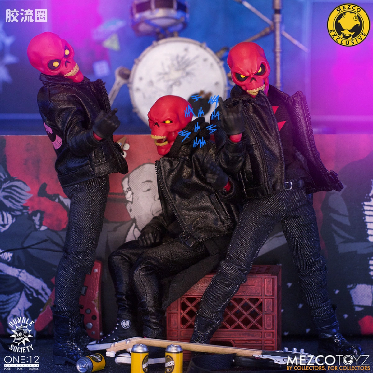 Mezco one-12系列 1/12 Rumble Society集体系列  粉骷髅混沌俱乐部 豪华版 ‘地狱演出’ 套装 - 图片