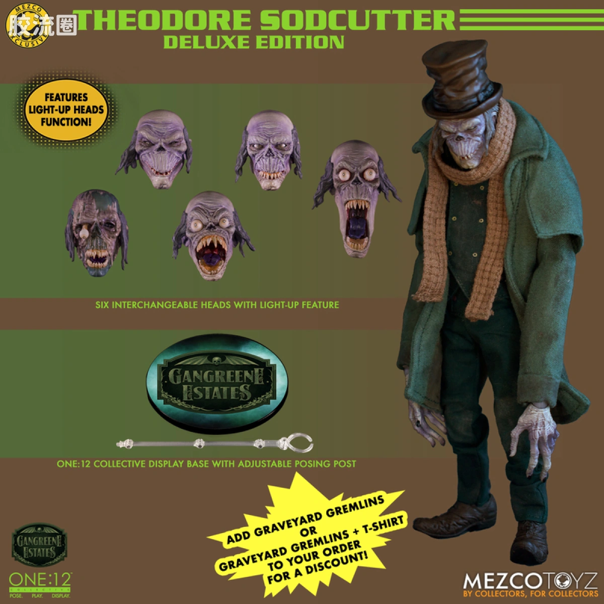 Mezco one-12系列 1/12 Rumble Society集体系列  坏蛆庄园 掘墓人 西奥多·索德卡特 - 图片
