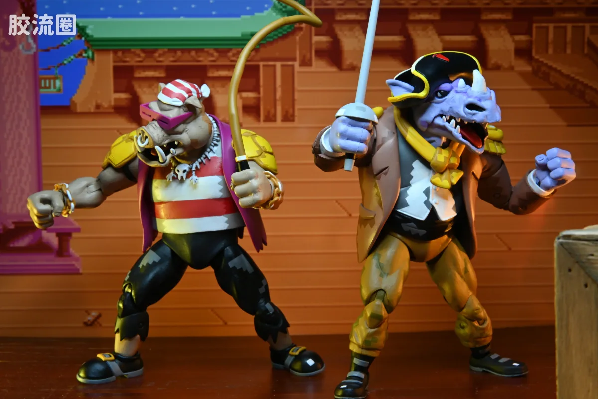 NECA 7寸可动人形系列 街机游戏 忍者神龟2 犀牛头&猪面人 海盗版 - 图片