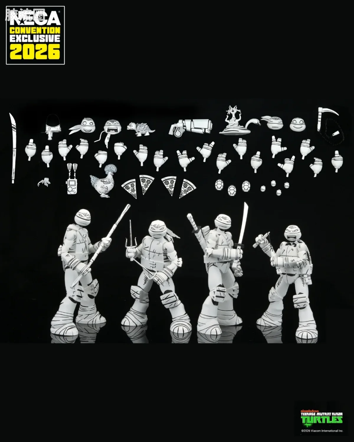 NECA 7寸可动人形系列 动画 忍者神龟系列 忍者神龟 2012动画版 草图风格神龟  4只装 - 图片