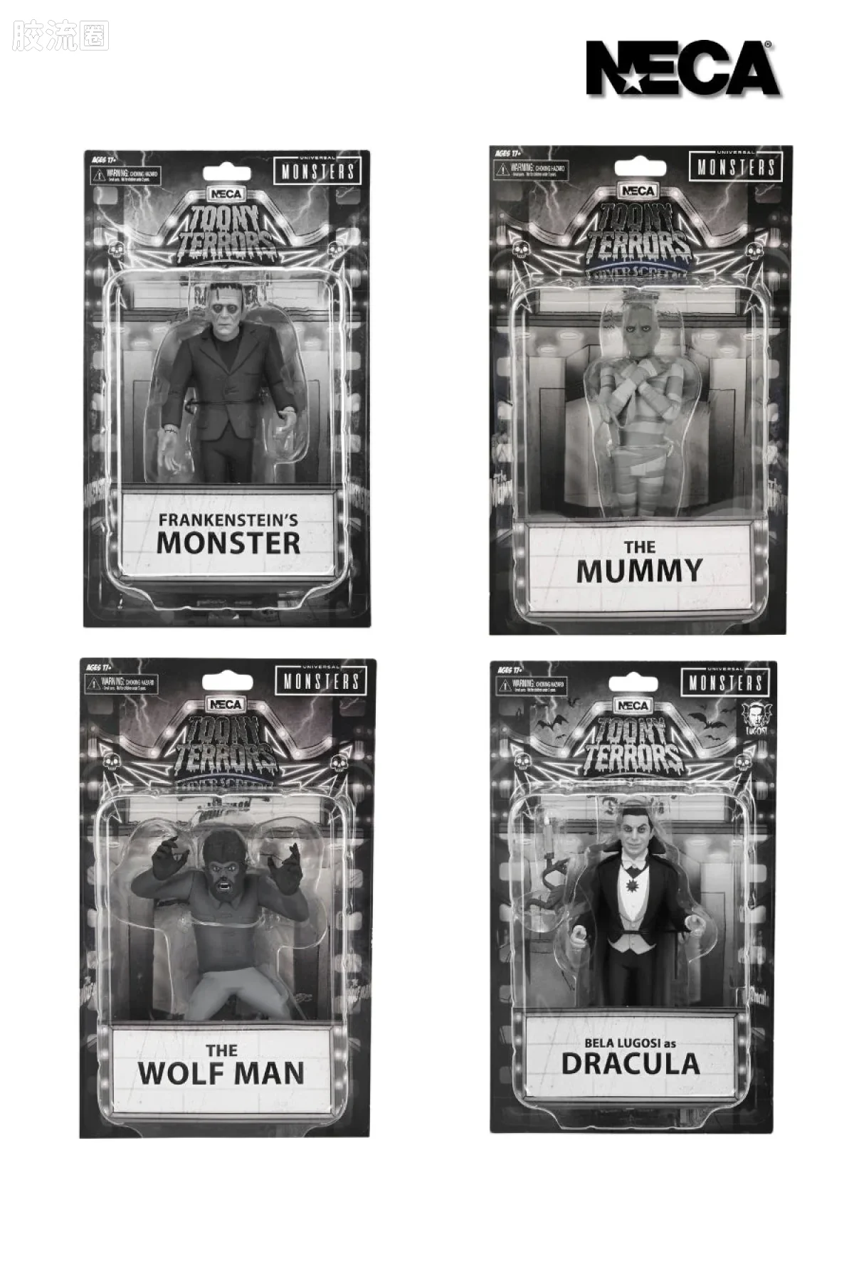NECA 7寸可动人形系列 Toony Terrors/微小的恐怖系列 德古拉、弗兰肯斯坦、木乃伊与狼人 - 图片