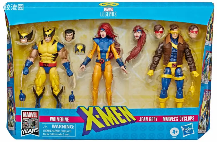 Marvel Legends/漫威传奇 可动人偶系列 Marvel/漫威 80周年传奇系列 X-战警 金刚狼&琴·格蕾&镭射眼 3人盒装
