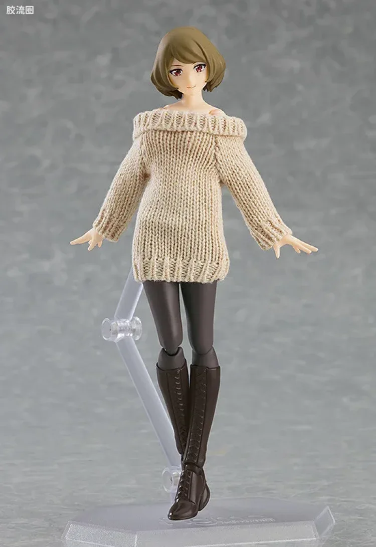 figma可动手办 Figma Styles 露肩毛衣连衣裙(粉米色/灰色/米色) - 图片