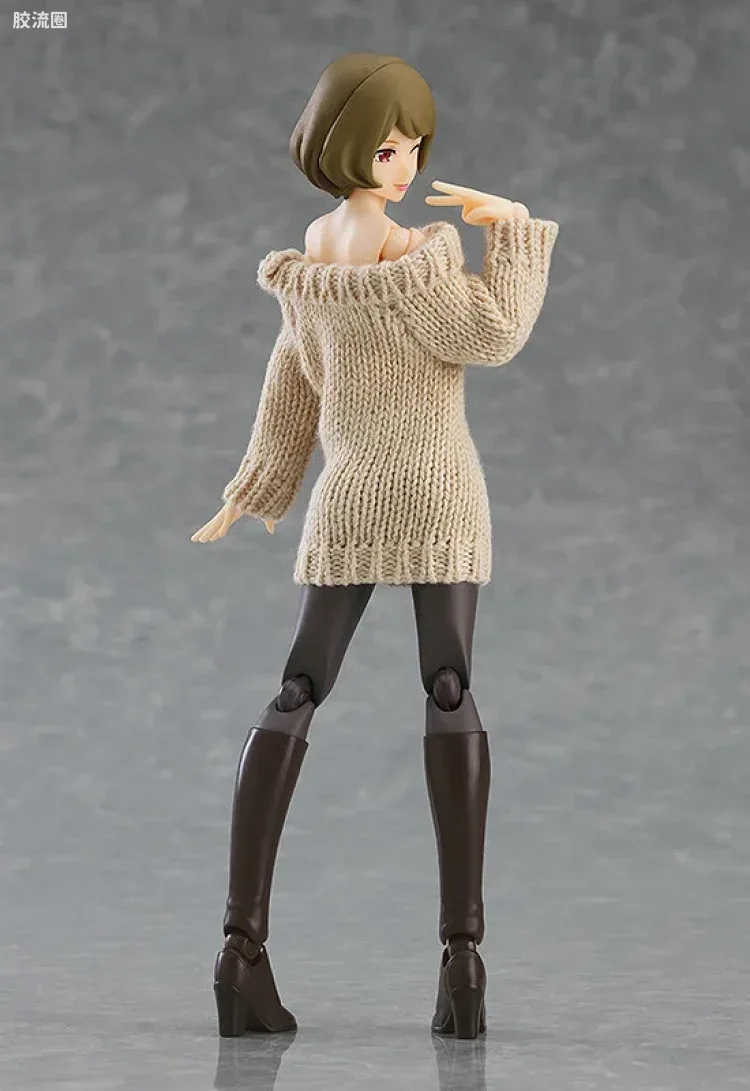 figma可动手办 Figma Styles 露肩毛衣连衣裙(粉米色/灰色/米色) - 图片