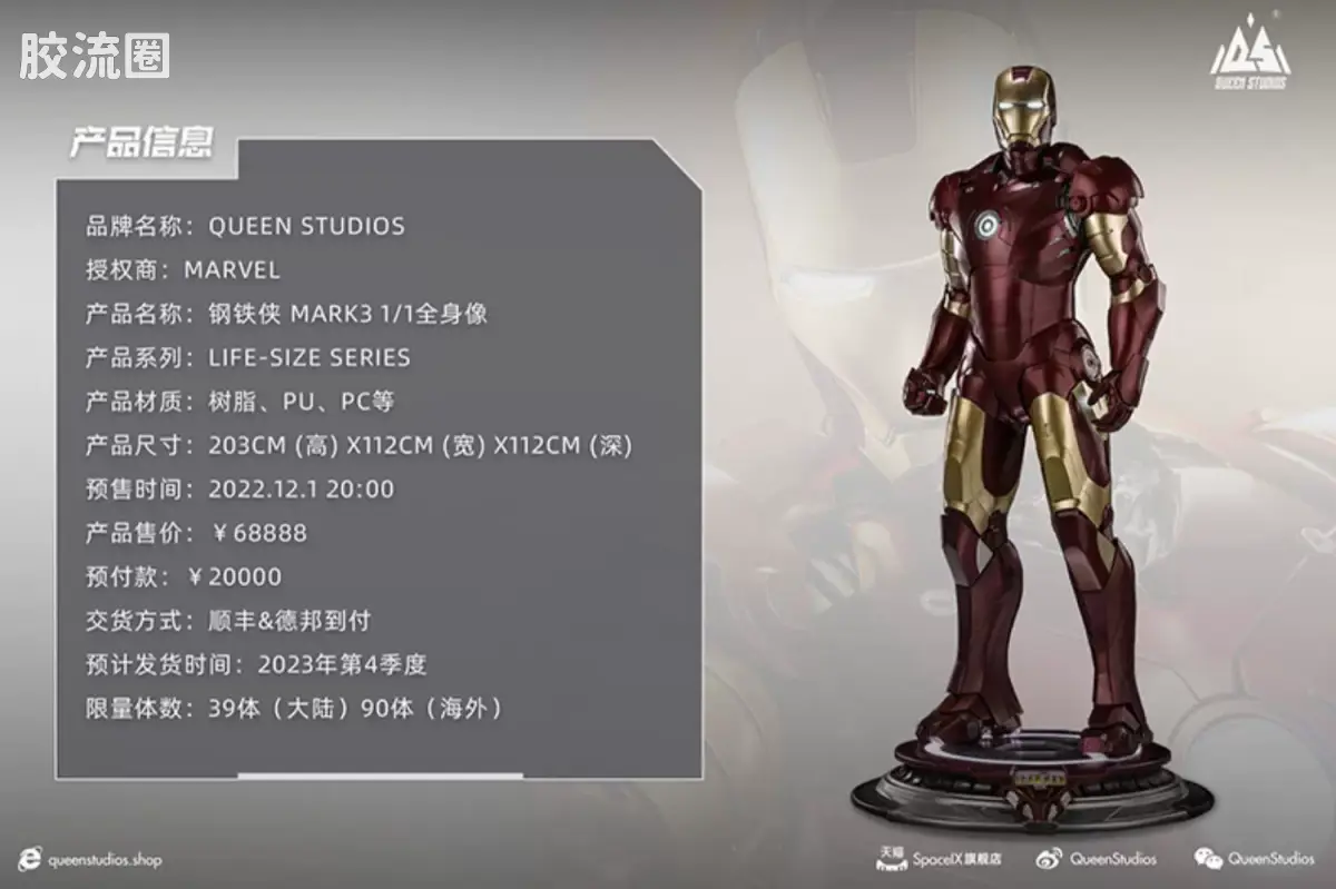 Queen Studios雕像系列 1/1雕像 钢铁侠MARK3 1/1全身像 - 图片