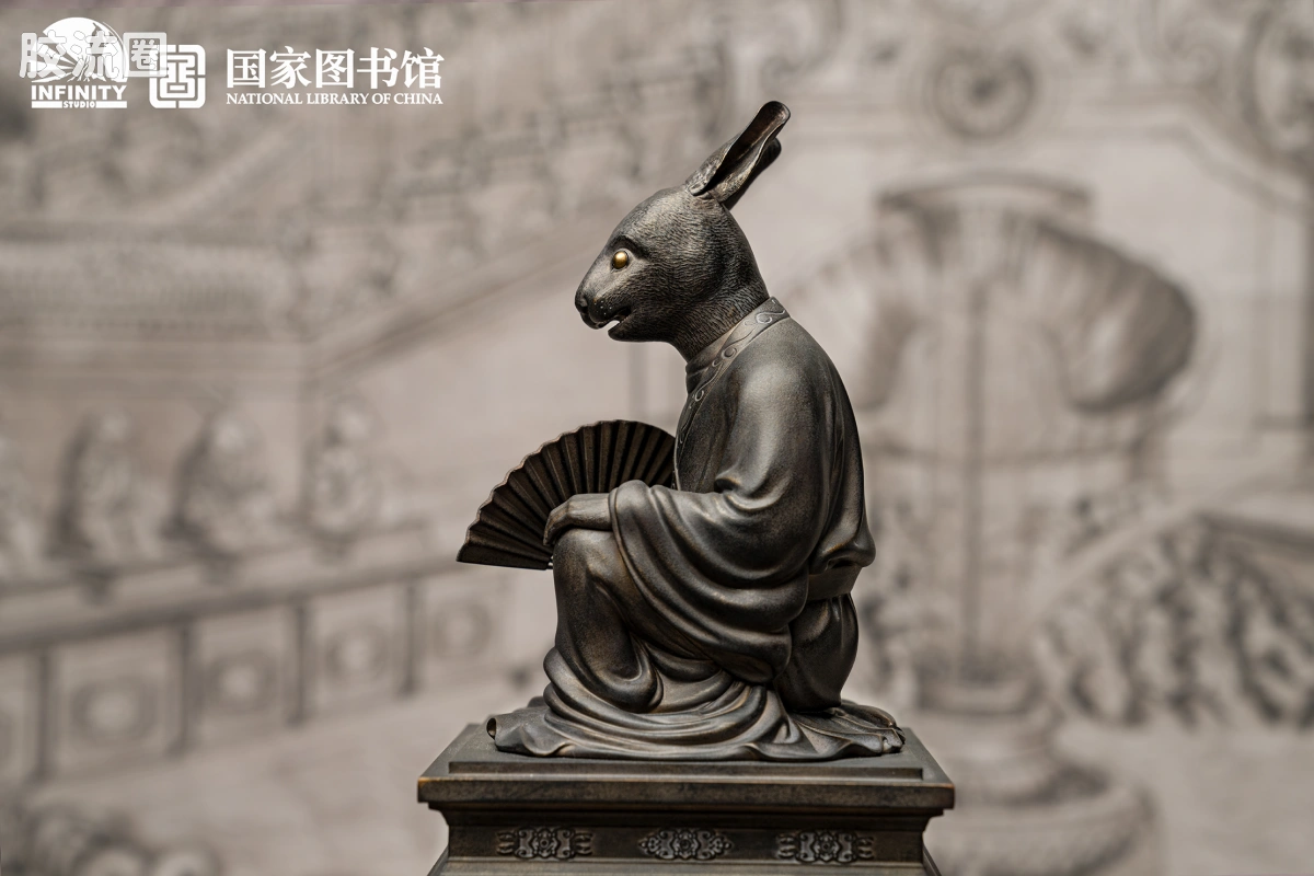 开天工作室 日系手办&雕像系列 十二生肖兽首系列 卯兔 月下古铜 - 图片