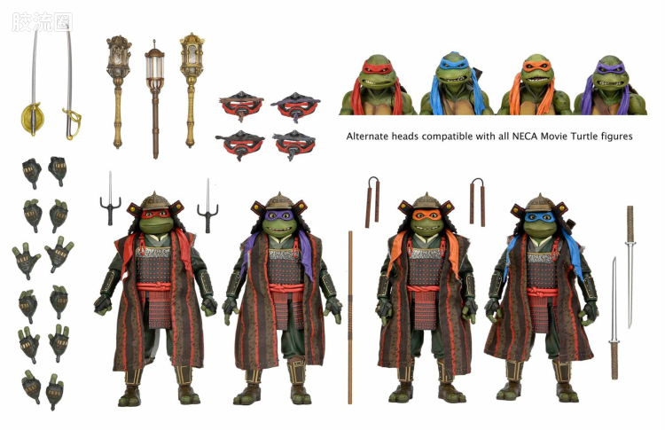 NECA 7寸可动人形系列 忍者神龟 电影版系列 忍者神龟3 武士龟4人套装