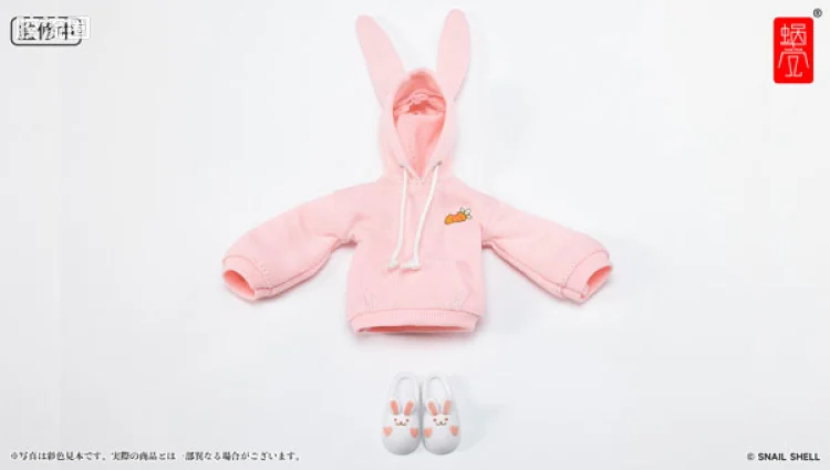 蜗之壳 综合手办 可动手办用附加服装 附加服装 樱粉色兔耳布制卫衣&白色兔子拖鞋套装